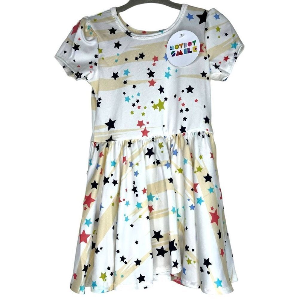 NEW Dot Dot Smile Multicolor Star Tan White Cap Sleeve Dress 12-24M